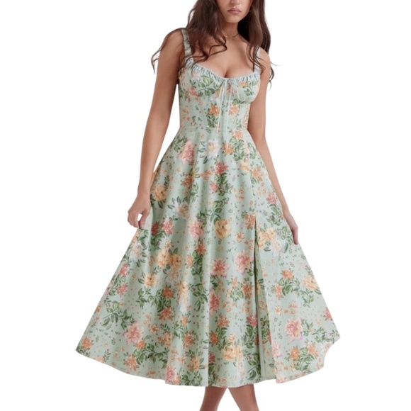 House of CB Sabrina Floral Print Corset Bustier Midi Floral Dress with Box - Picture 9 of 15